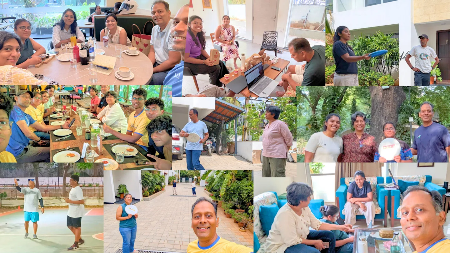 The Being Ultimate team at work and at play — meetings, sessions and disc moments