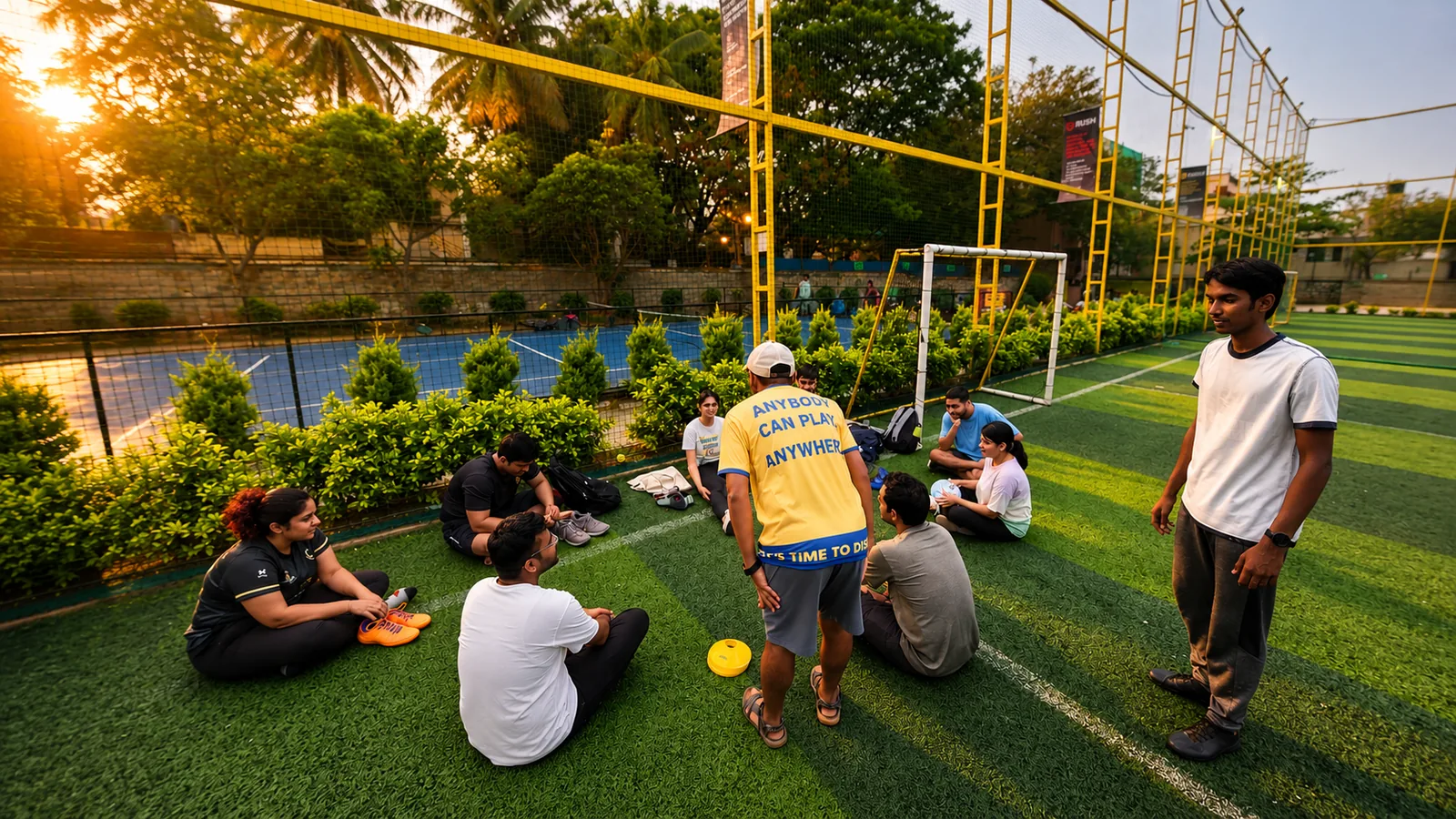 A mixed corporate team mid-play during a Worktivity session